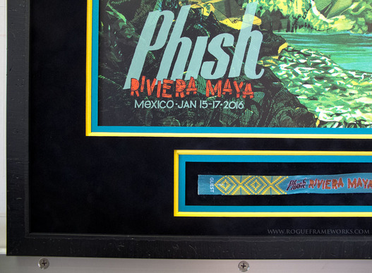 Phish Rivera Maya poster & wristband framed by rogueframeworks.com
